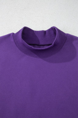 Tillandsia Purple Solid Color Oversized Mock Neck Sweatshirt