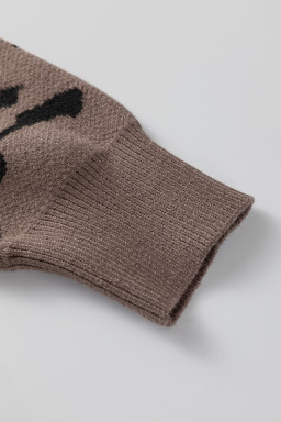 Camel Asymmetric Leopard Print Detail Drop Shoulder Sweater