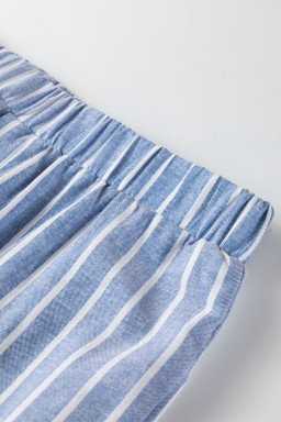 Sky Blue Stripe Buttoned Detail Loose Casual Pants