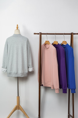 Gray Solid Color Oversized Mock Neck Sweatshirt