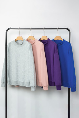 Tillandsia Purple Solid Color Oversized Mock Neck Sweatshirt
