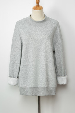 Gray Solid Color Oversized Mock Neck Sweatshirt