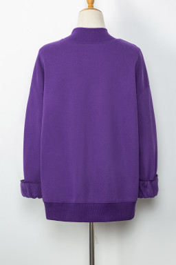 Tillandsia Purple Solid Color Oversized Mock Neck Sweatshirt