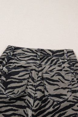 Gray Zebra Stripe Printed Wide Leg Barrel Jeans