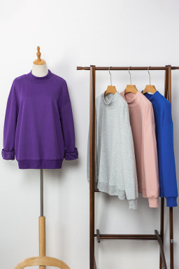 Tillandsia Purple Solid Color Oversized Mock Neck Sweatshirt