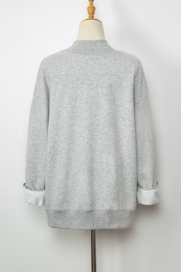 Gray Solid Color Oversized Mock Neck Sweatshirt