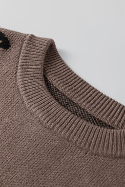 Camel Asymmetric Leopard Print Detail Drop Shoulder Sweater