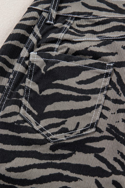 Gray Zebra Stripe Printed Wide Leg Barrel Jeans