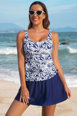 Blue Scoop Neck Adjustable Tankini and Matching Skort Bathing Suit
