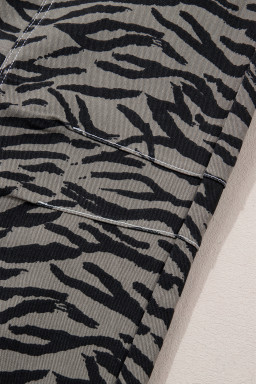 Gray Zebra Stripe Printed Wide Leg Barrel Jeans