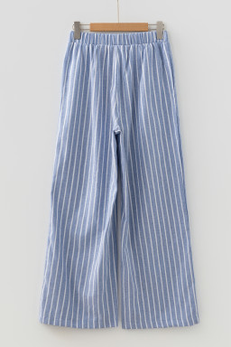 Sky Blue Stripe Buttoned Detail Loose Casual Pants