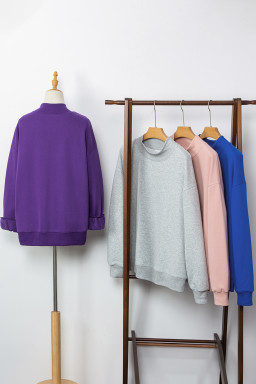 Tillandsia Purple Solid Color Oversized Mock Neck Sweatshirt