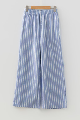 Sky Blue Stripe Buttoned Detail Loose Casual Pants