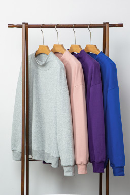 Tillandsia Purple Solid Color Oversized Mock Neck Sweatshirt