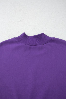 Tillandsia Purple Solid Color Oversized Mock Neck Sweatshirt