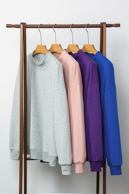 Dark Blue Solid Color Oversized Mock Neck Sweatshirt