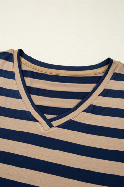 Casual Stripe Print V Neck Maxi Dress with Side Splits