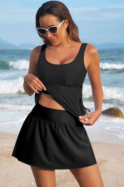 Black Scoop Neck Adjustable Tankini and Matching Skort Bathing Suit