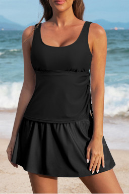 Black Scoop Neck Adjustable Tankini and Matching Skort Bathing Suit