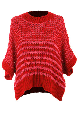 Red Stripe 3/4 Draped Sleeve Slouchy Sweater