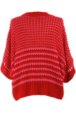 Red Stripe 3/4 Draped Sleeve Slouchy Sweater