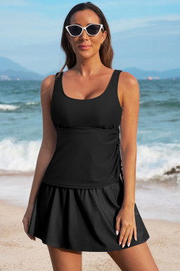 Black Scoop Neck Adjustable Tankini and Matching Skort Bathing Suit