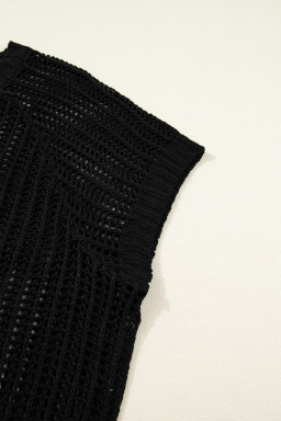 Black Plus Size Open Knit Bow Tie Short Sleeve Sweater