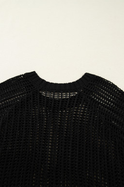 Black Plus Size Open Knit Bow Tie Short Sleeve Sweater