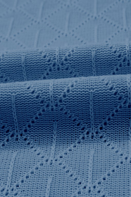 Sky Blue Pointelle Rhombus Knit Plus Size V Neck Loose Top