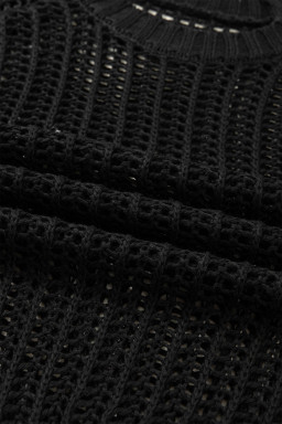 Black Plus Size Open Knit Bow Tie Short Sleeve Sweater