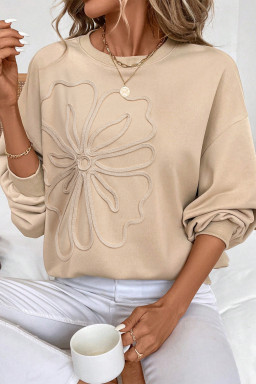 Parchment Embroidered Flower Pattern Drop Shoulder Sweatshirt