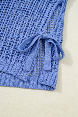 Ashleigh Blue Plus Size Open Knit Bow Tie Short Sleeve Sweater