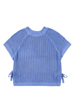 Ashleigh Blue Plus Size Open Knit Bow Tie Short Sleeve Sweater