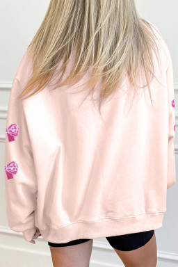 Apricot Pink Adorable Sequin Bow Mock Neck Sweatshirt