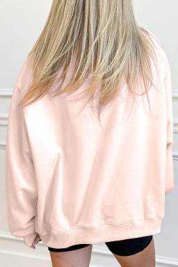 Apricot Pink HAPPY VALENTINES DAY Heart-shaped Graphic Mock Neck Sweatshirt