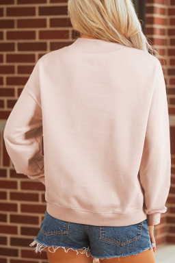 Apricot Pink Mock Neck Sequin KISS Lips Patched Oversize Sweatshirt