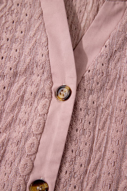 Fushia Textured Embroidered Half Buttons Short Sleeve Blouse