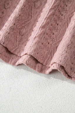 Fushia Textured Embroidered Half Buttons Short Sleeve Blouse