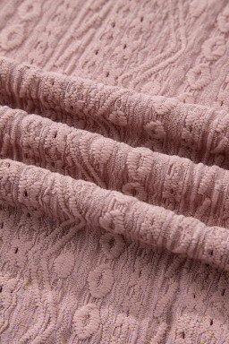 Fushia Textured Embroidered Half Buttons Short Sleeve Blouse