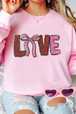 Pink Bow Love Sequin Pattern Valentine Sweatshirt