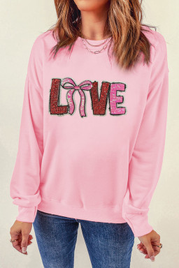 Pink Bow Love Sequin Pattern Valentine Sweatshirt