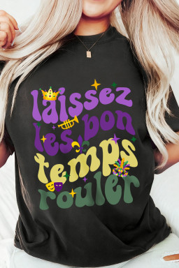 Black Laissez Lesbon Temps Rouler Graphic Mardi Gras Tee