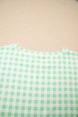 Green Gingham Long Sleeve Loose Top Drawstring Shorts 2pcs Lounge Set