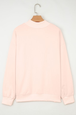 Apricot Pink Sequin xoxo Patched Mock Neck Oversize Sweatshirt