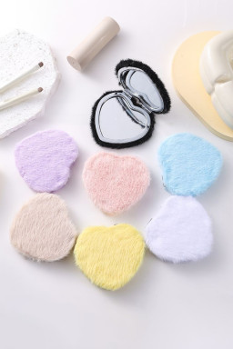 Light Blue Heart Shape Double Sides Fluffy Cute Mini Cosmetic Mirror