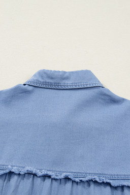 Myosotis Washed Drop Shoulder Bracelet Sleeve Chambray Shirt