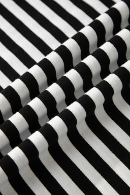 Black Striped Print V Neck Delicate Trim Casual Tee