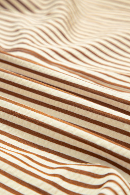 Brown Stripe Double Ruffled Short Sleeve Contrast Trim V Neck Midi Dress