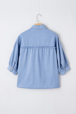 Myosotis Washed Drop Shoulder Bracelet Sleeve Chambray Shirt