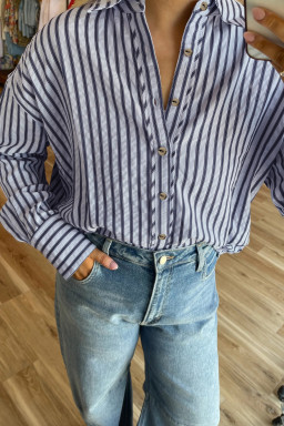 Blue Stripe Button Down Long Sleeve Loose Shirt
